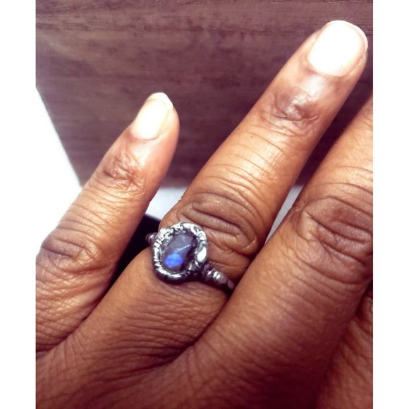 Blue faceted labradorite crystal Ring size 7 - Picture 8 of 12